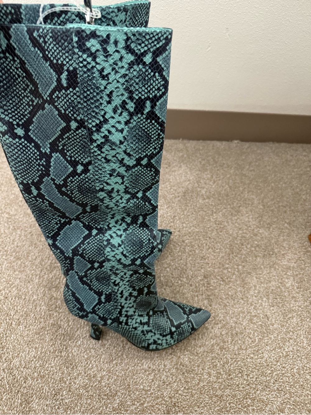 Gianni Bini Teal Snake-Print Over-the-Knee Boots